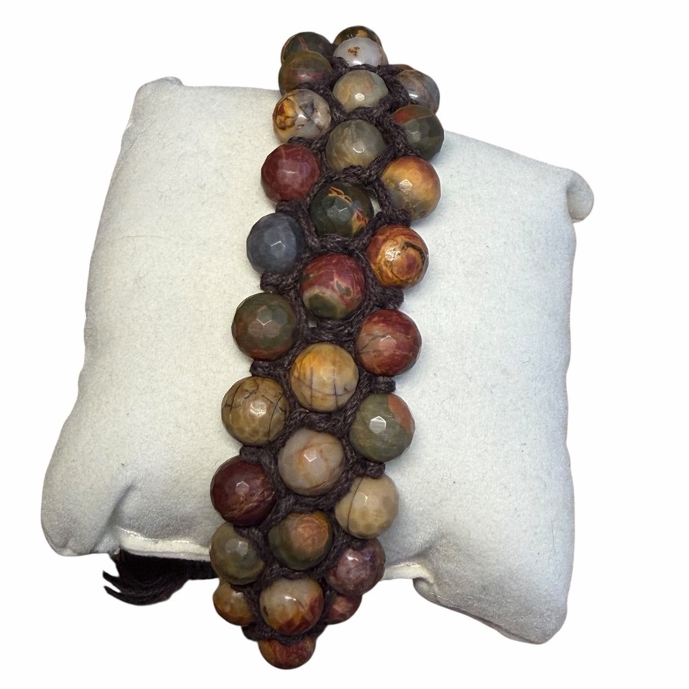 NWT Handcrafted Adjustable Beaded and Knotted Jasper Bracelet